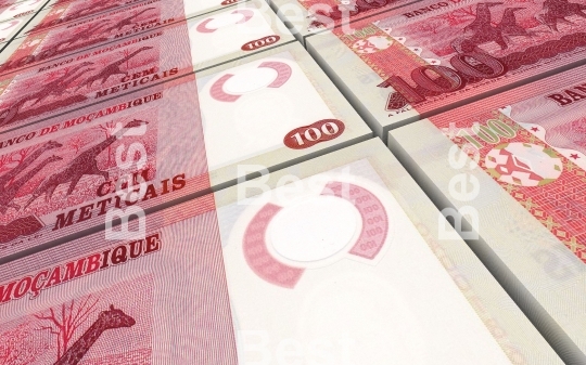 Mozambican meticais bills stacked background