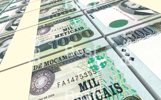 Mozambican meticais bills stacked background