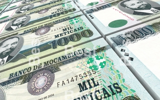 Mozambican meticais bills stacked background