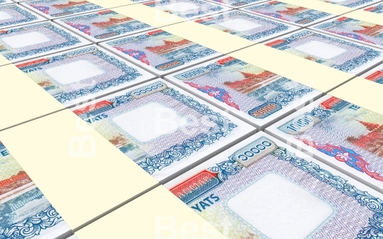 Myanmar kyat bills stacked background