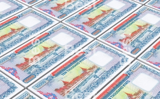 Myanmar kyat bills stacked background