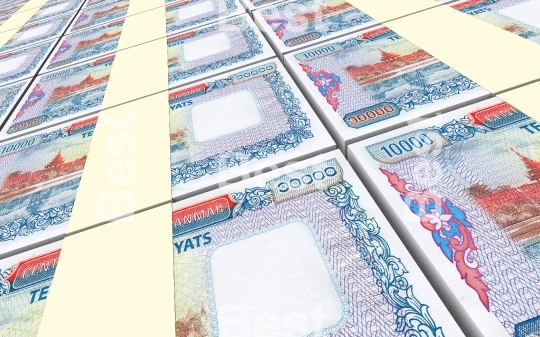 Myanmar kyat bills stacked background