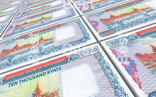 Myanmar kyat bills stacked background