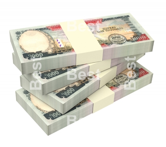 Nepalese rupee bills isolated on white background