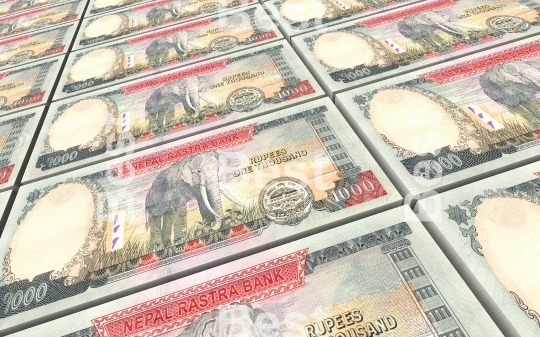 Nepalese rupee bills stacks background