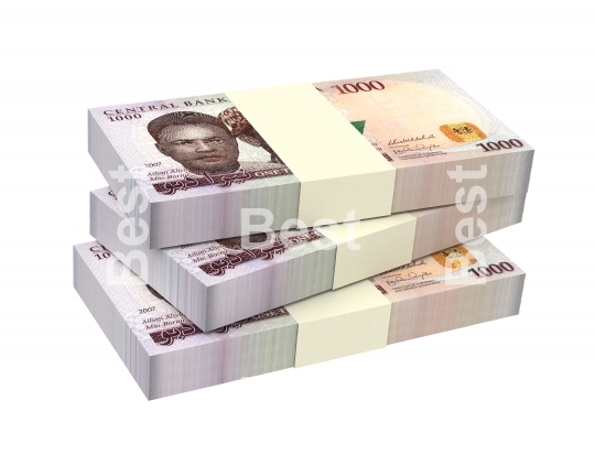 Nigerian nairas bills isolated on white background