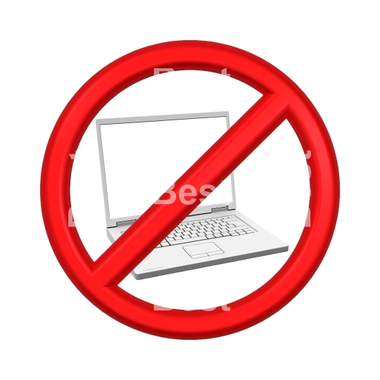 No Laptop - prohibition sign isolated over white.