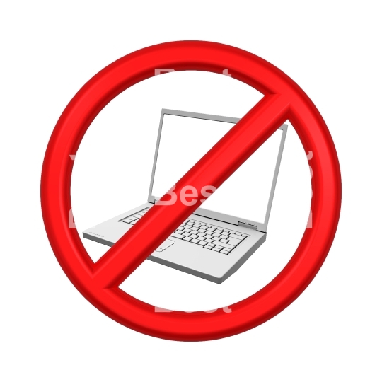 No Laptop - prohibition sign isolated over white.