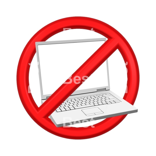 No Laptop - prohibition sign isolated over white.
