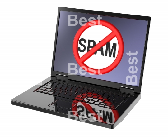 No spam sign on laptop screen.