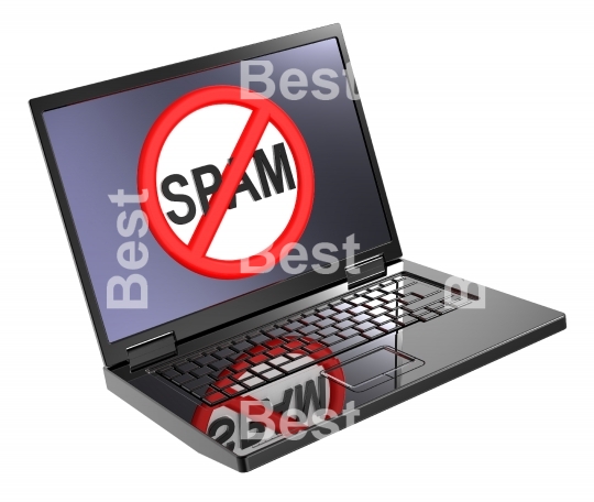 No spam sign on laptop screen.