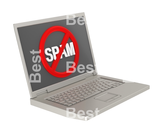 No spam sign on laptop screen.