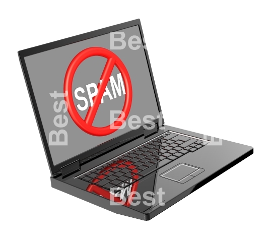 No spam sign on laptop screen.