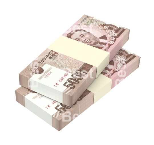 North Korea won bills isolated on white background