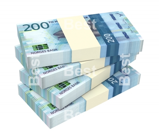 Norwegian krone bills isolated on white with clipping path