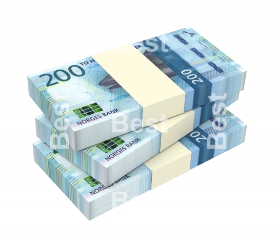 Norwegian krone bills isolated on white with clipping path