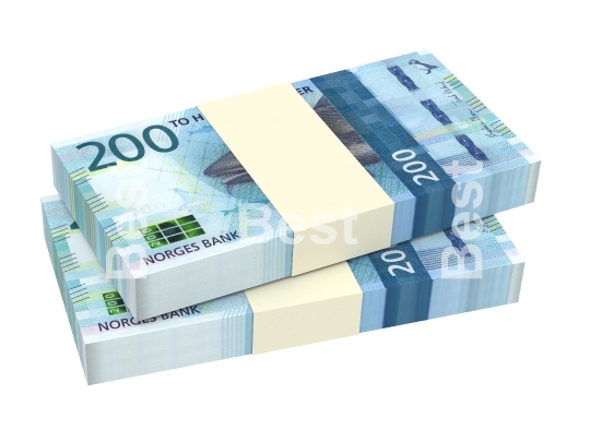 Norwegian krone bills isolated on white with clipping path