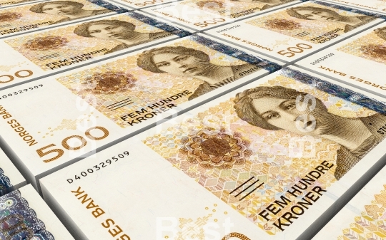 Norwegian krone bills stacks background