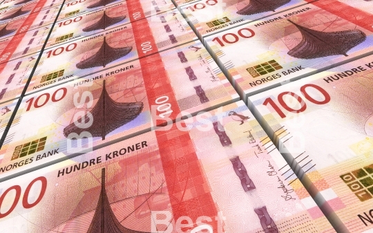 Norwegian krone bills stacks background