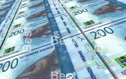 Norwegian krone bills stacks background