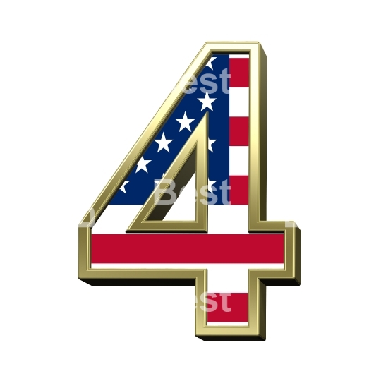 Number from alphabet set american flag isolated over white.