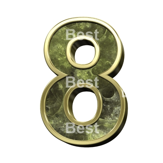 Number from fractal alphabet set isolated over white.