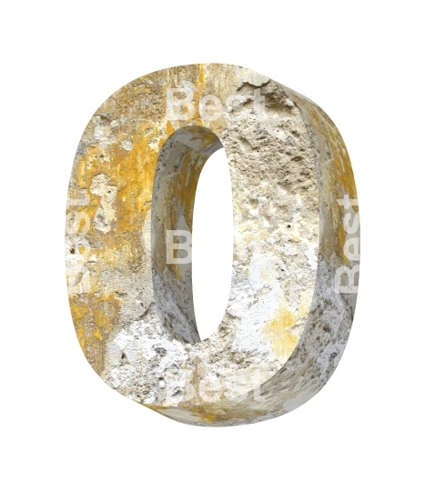 Number from old concrete alphabet set isolated over white. 