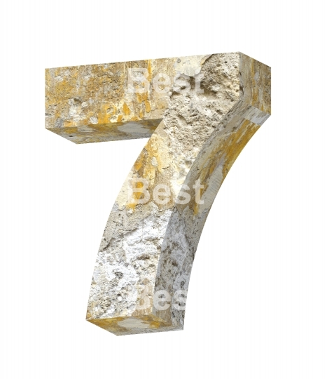 Number from old concrete alphabet set isolated over white. 