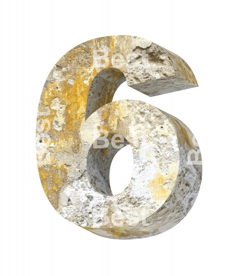 Number from old concrete alphabet set isolated over white. 