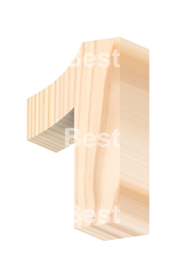 Number from pine wood alphabet set isolated over white