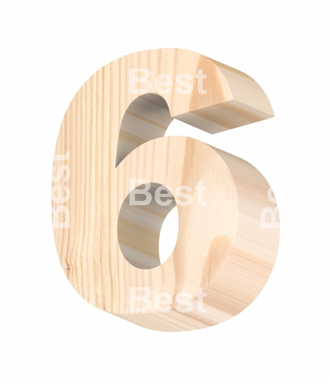 Number from pine wood alphabet set isolated over white