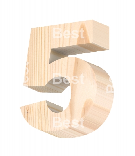 Number from pine wood alphabet set isolated over white