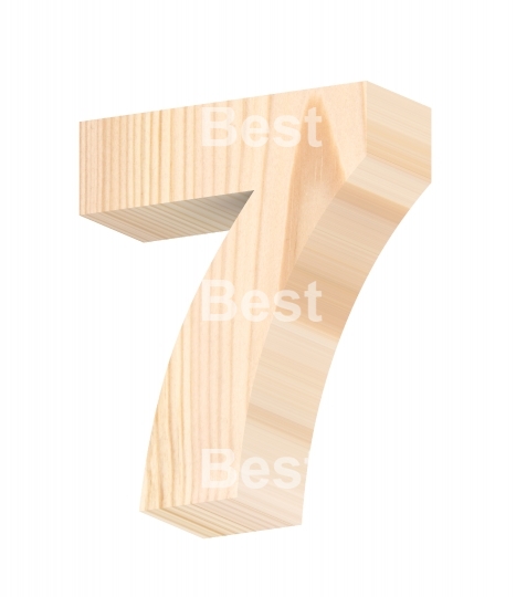 Number from pine wood alphabet set isolated over white