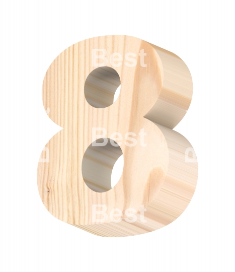 Number from pine wood alphabet set isolated over white