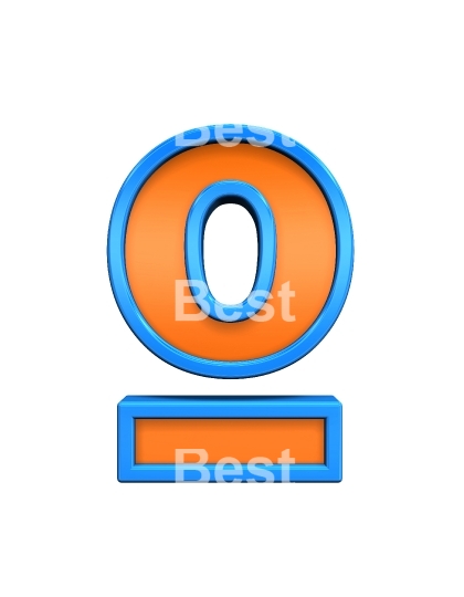 Number mark from orange glass with blue frame alphabet set, isolated on white. 