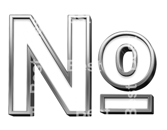 Number mark from white with silver shiny frame alphabet set, isolated on white. 