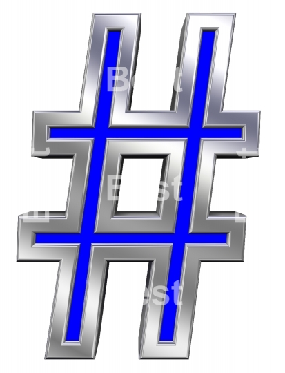 Number mark sign from blue with chrome frame alphabet set