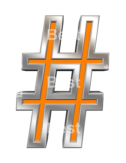 Number mark sign from orange with chrome frame alphabet set
