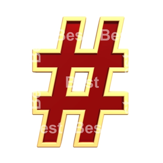 Number mark sign from ruby with gold frame alphabet set