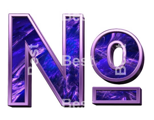 Number sign from fractal with purple frame alphabet set, isolated on white.