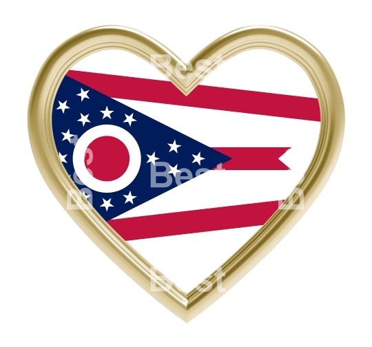 Ohio flag in gold heart isolated on white background