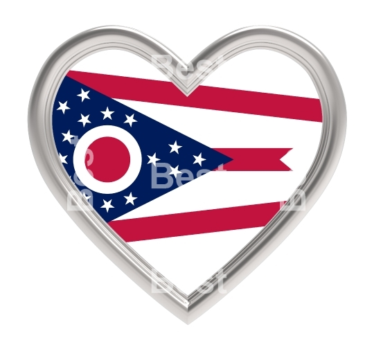 Ohio flag in silver heart isolated on white background