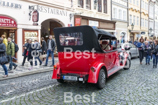 Old historic red car in Praga