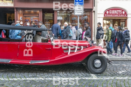 Old historic red car in Praga