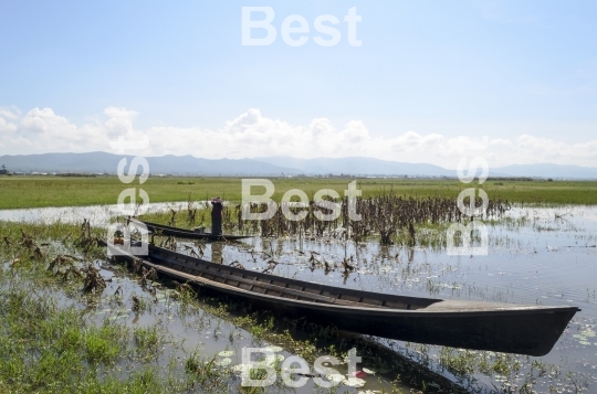 Old long boat on Inle lake