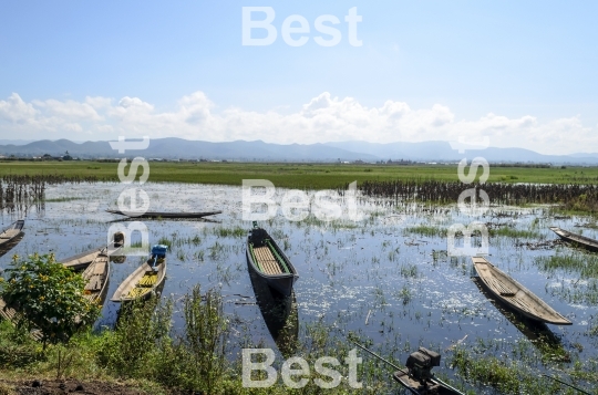 Old long boats on Inle lake