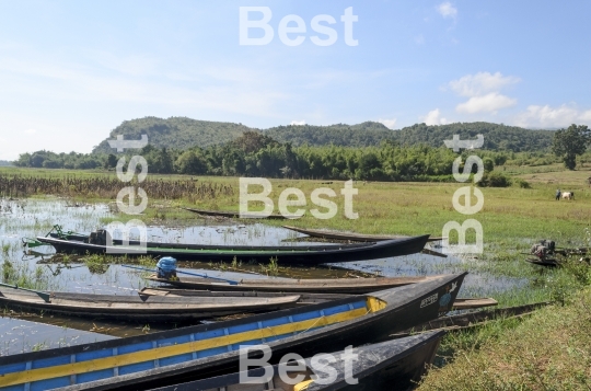 Old long boats on Inle lake