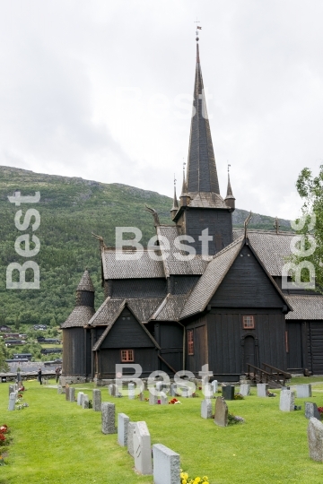 Old stave church in Lom, Norway. 