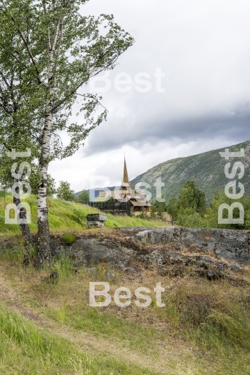 Old stave church in Lom, Norway. 