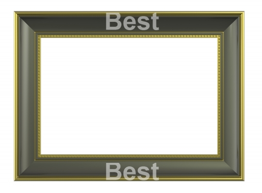 Olive-gold color horizontal picture frame isolated on white background.